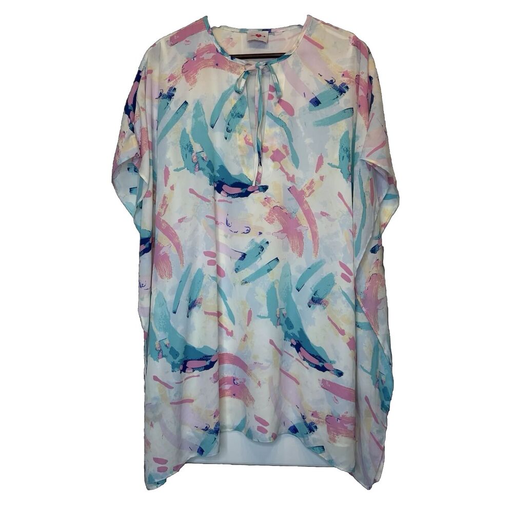 Buddy Love Pixie Dress Size S/M White Pink Teal Paint Strokes 90s Art Deco Mini